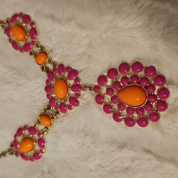 Vibrant Statement Pink and Orange Necklace - Picture 2 of 3